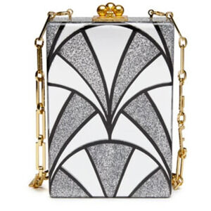 Edie Parker Carol Nouveau Acrylic Clutch Bag Mirror Crossbody Purse Glitter